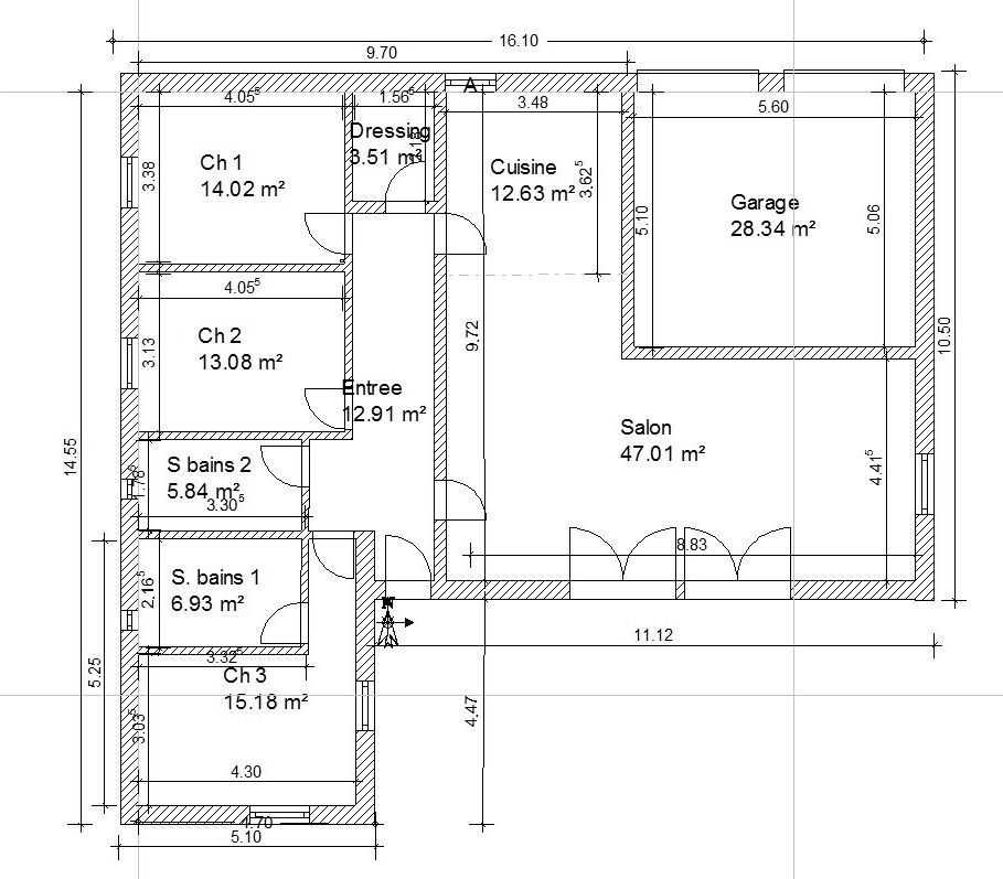 plan maison moderne plain pieds 130 m2